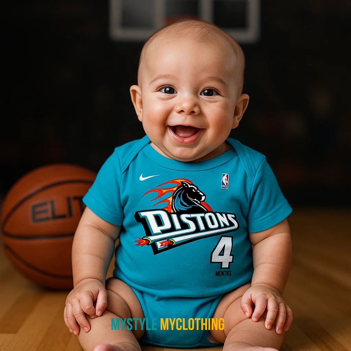 Baby Monthly Onesies - Basketball Jersey Detroit Piston