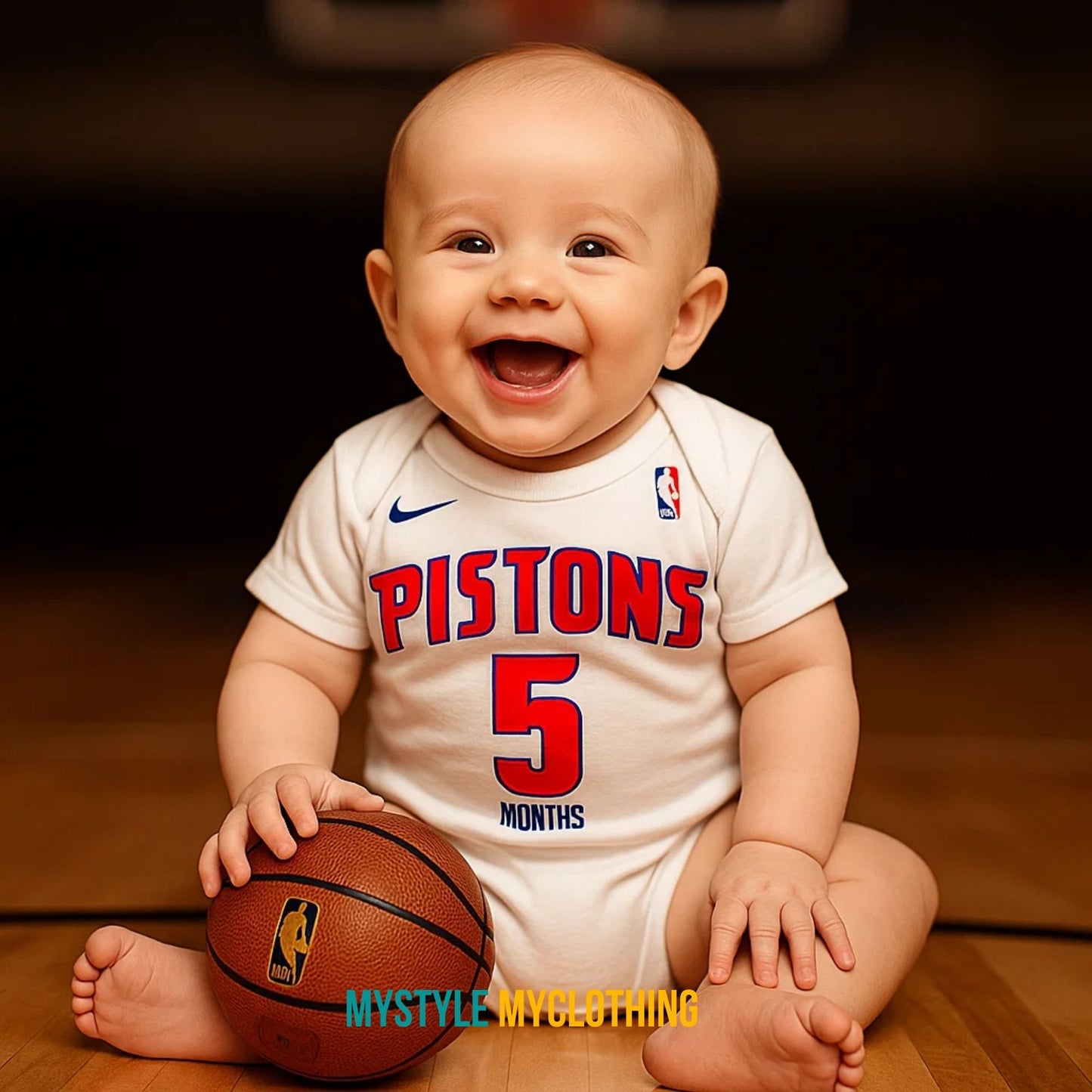 Baby Monthly Onesies - Basketball Jersey Detroit Piston