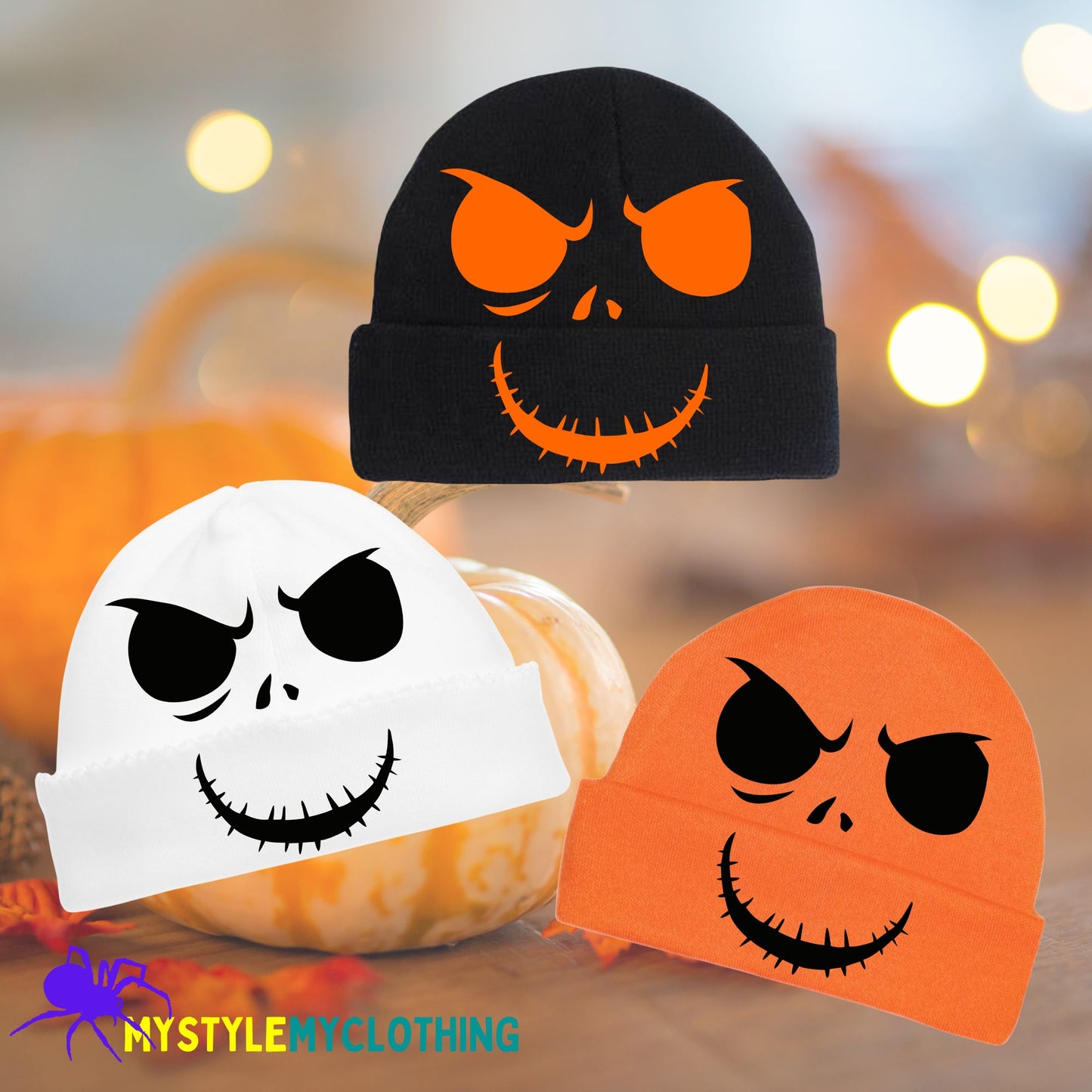 Baby Halloween Bonnets - Pumpkin, Scary Monster, Scare Crow and Smiling Skeleton