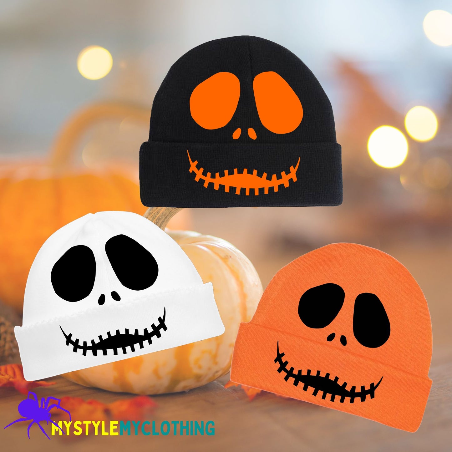Baby Halloween Bonnets - Pumpkin, Scary Monster, Scare Crow and Smiling Skeleton