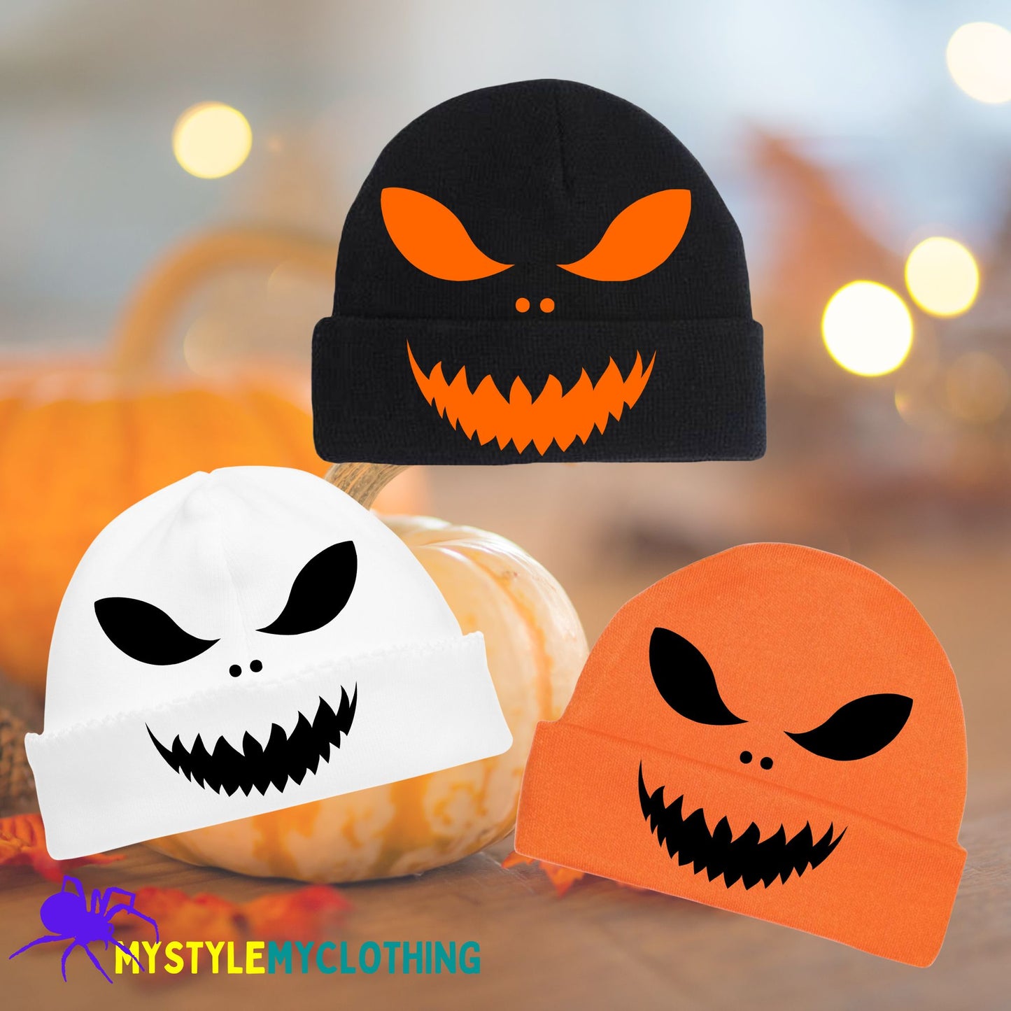 Baby Halloween Bonnets - Pumpkin, Scary Monster, Scare Crow and Smiling Skeleton