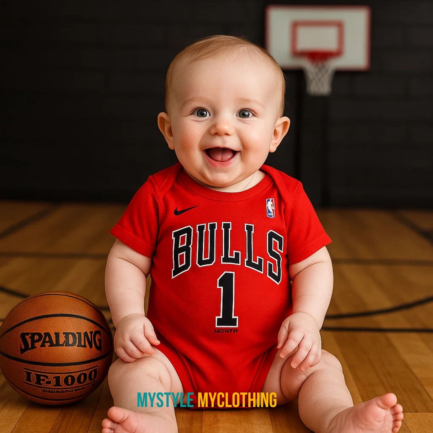 Baby Custom Monthly Onesies - Basketball Jersey Bulls