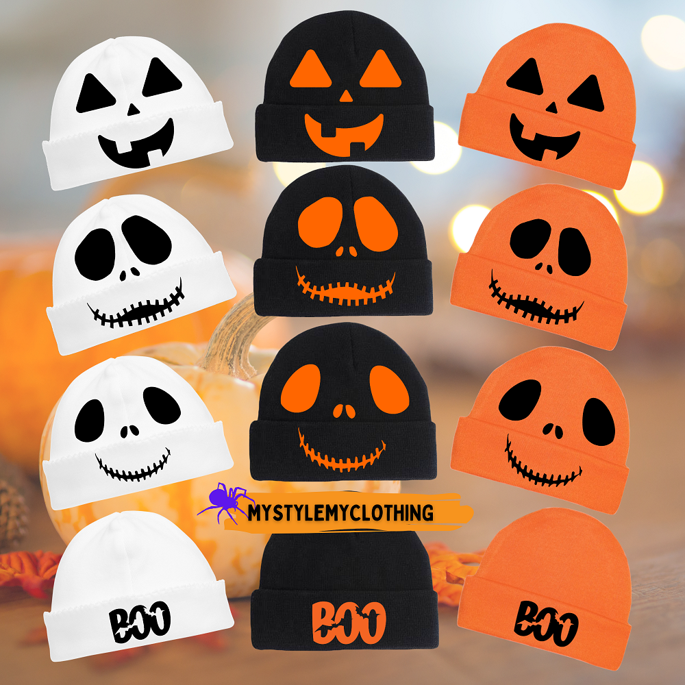 Baby Halloween Bonnets - Pumpkin, Scary Monster, Scare Crow and Smiling Skeleton