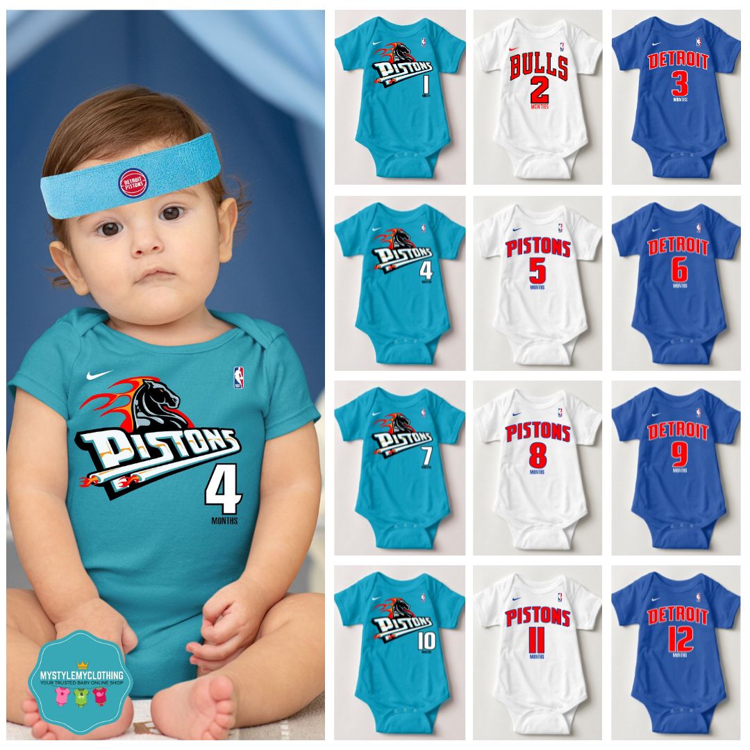 Baby Monthly Onesies - Basketball Jersey Detroit Piston