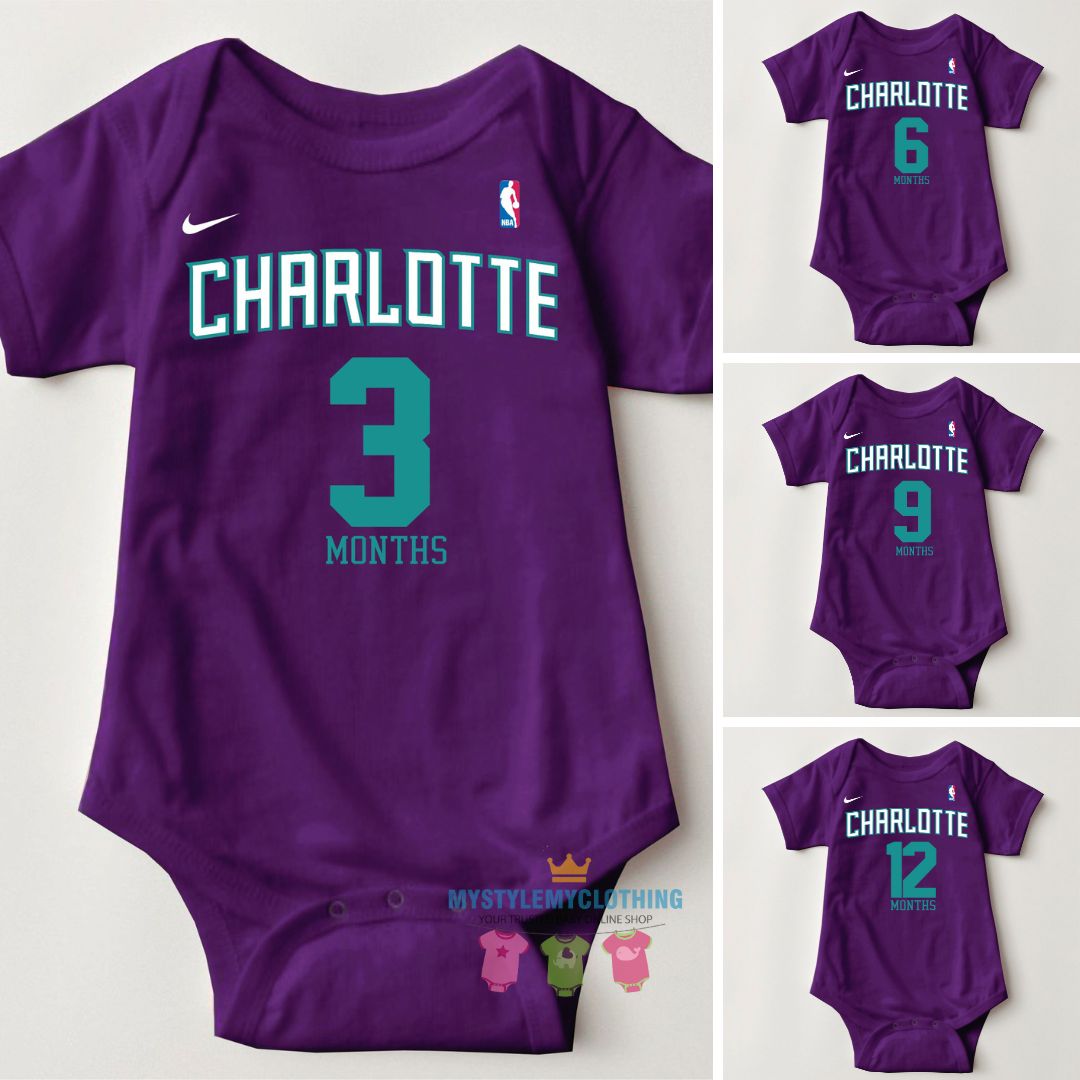 Baby Monthly Onesies - Basketball Jersey Charlotte-Hornets