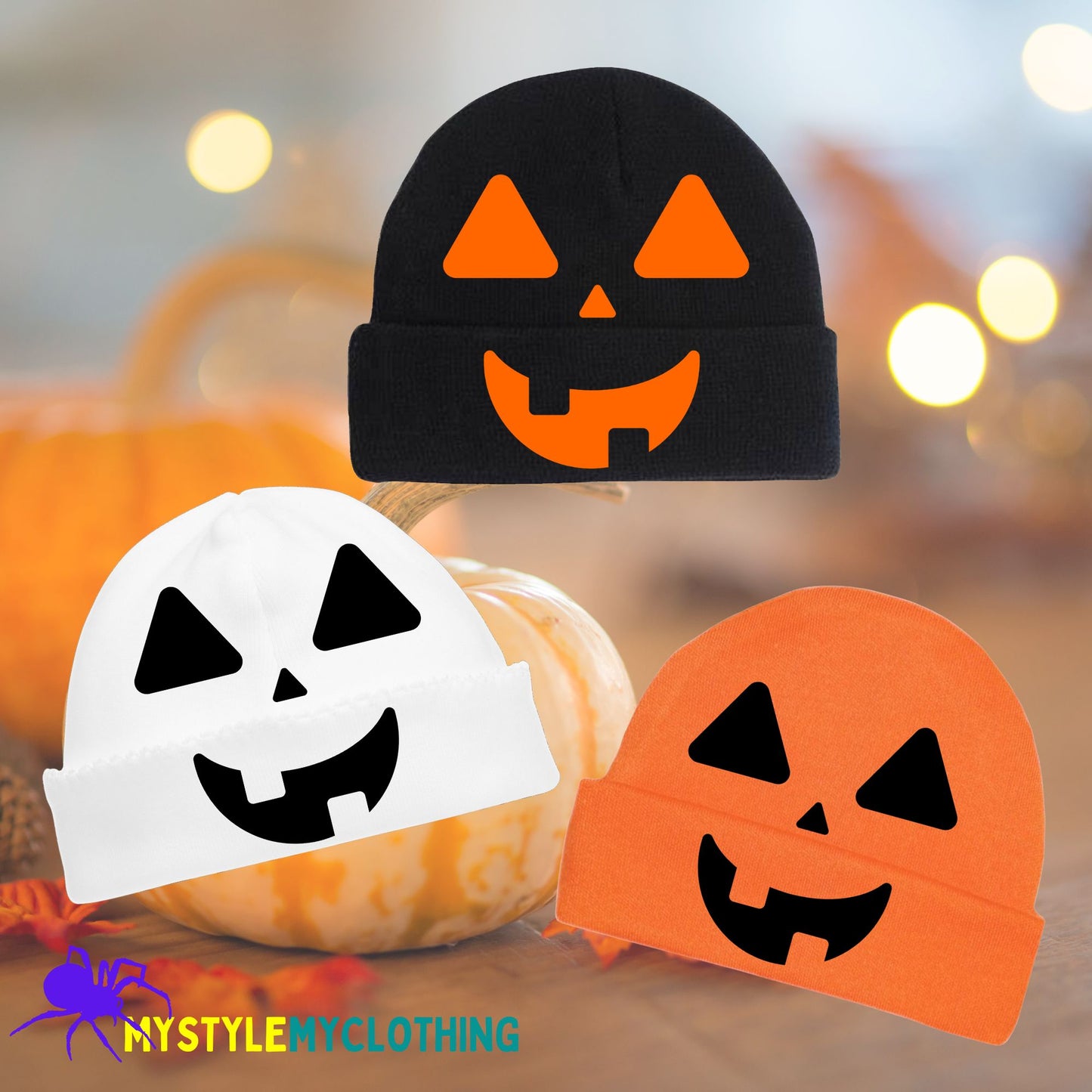 Baby Halloween Bonnets - Pumpkin, Scary Monster, Scare Crow and Smiling Skeleton
