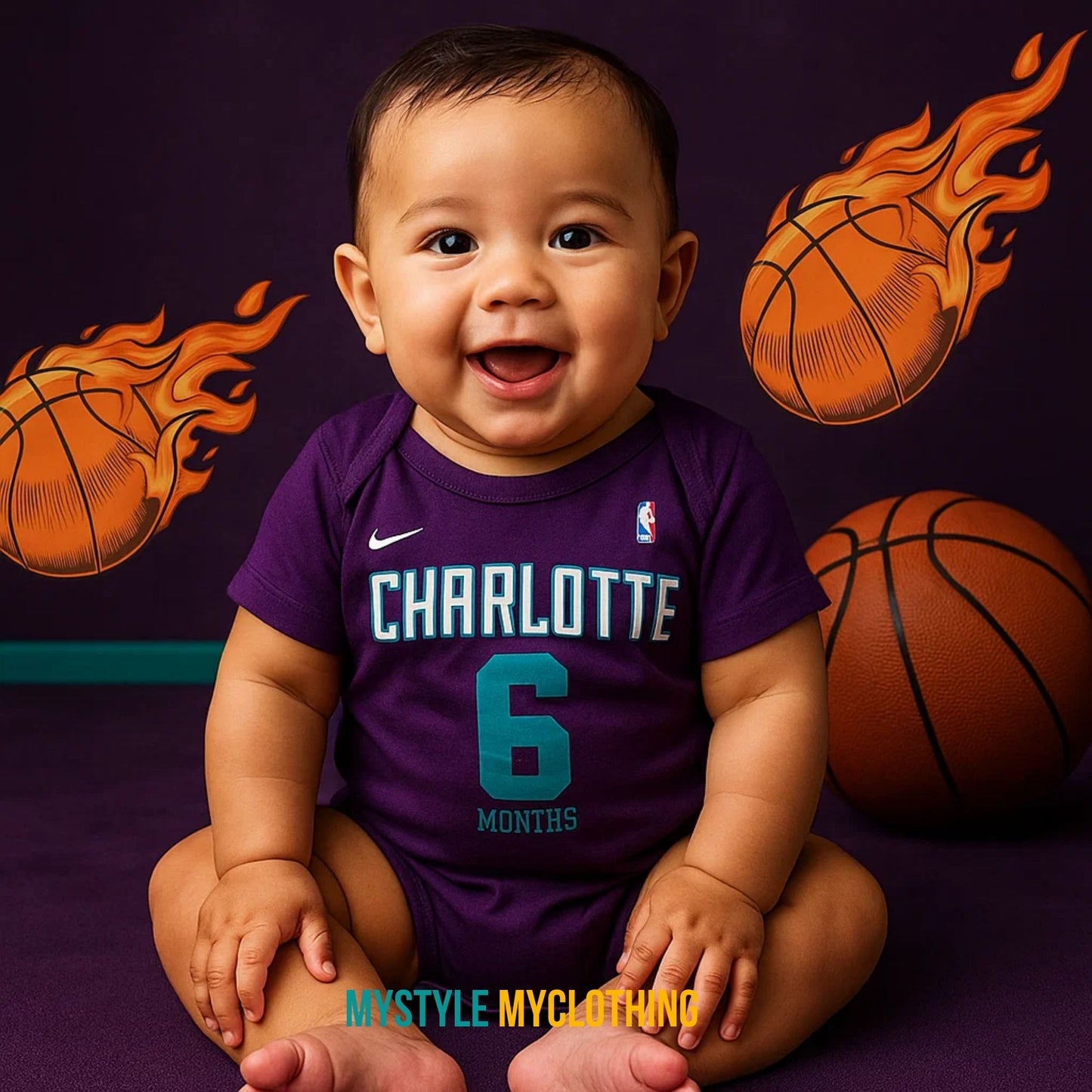 Baby Monthly Onesies - Basketball Jersey Charlotte-Hornets
