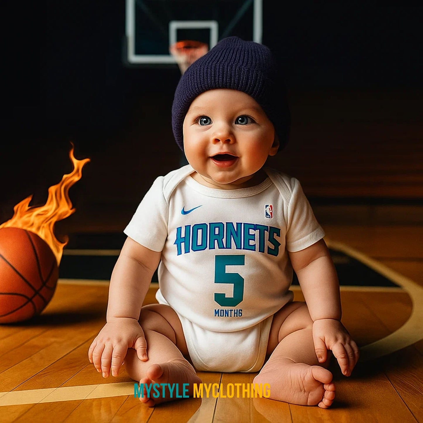 Baby Monthly Onesies - Basketball Jersey Charlotte-Hornets