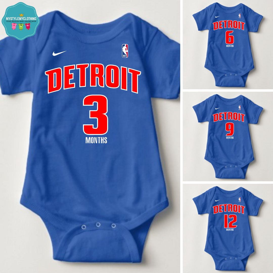 Baby Monthly Onesies - Basketball Jersey Detroit Piston