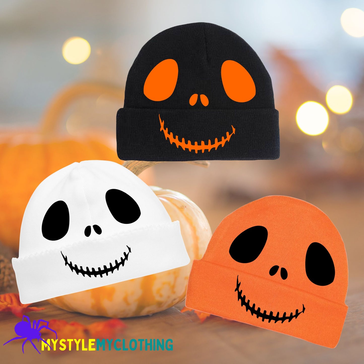 Baby Halloween Bonnets - Pumpkin, Scary Monster, Scare Crow and Smiling Skeleton
