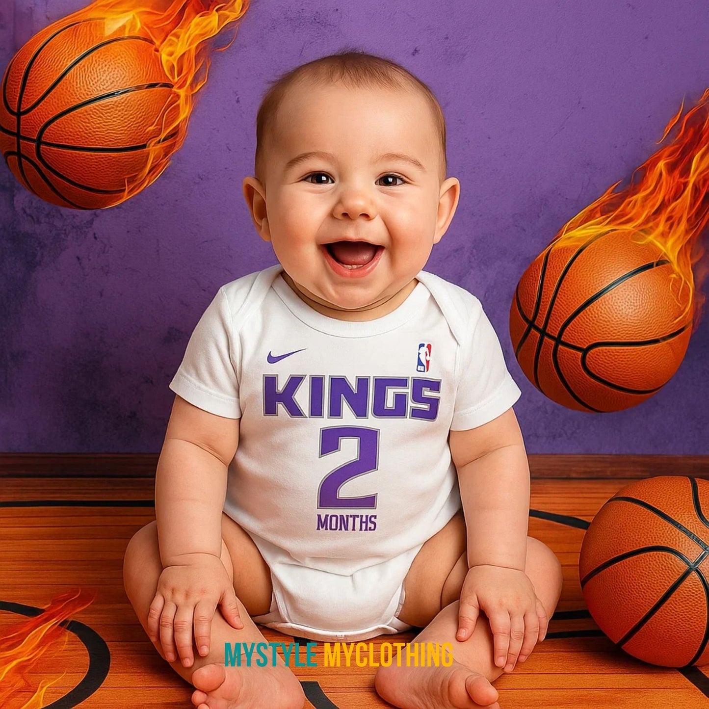 Baby Monthly Onesies - Basketball Jersey Sacramento Kings