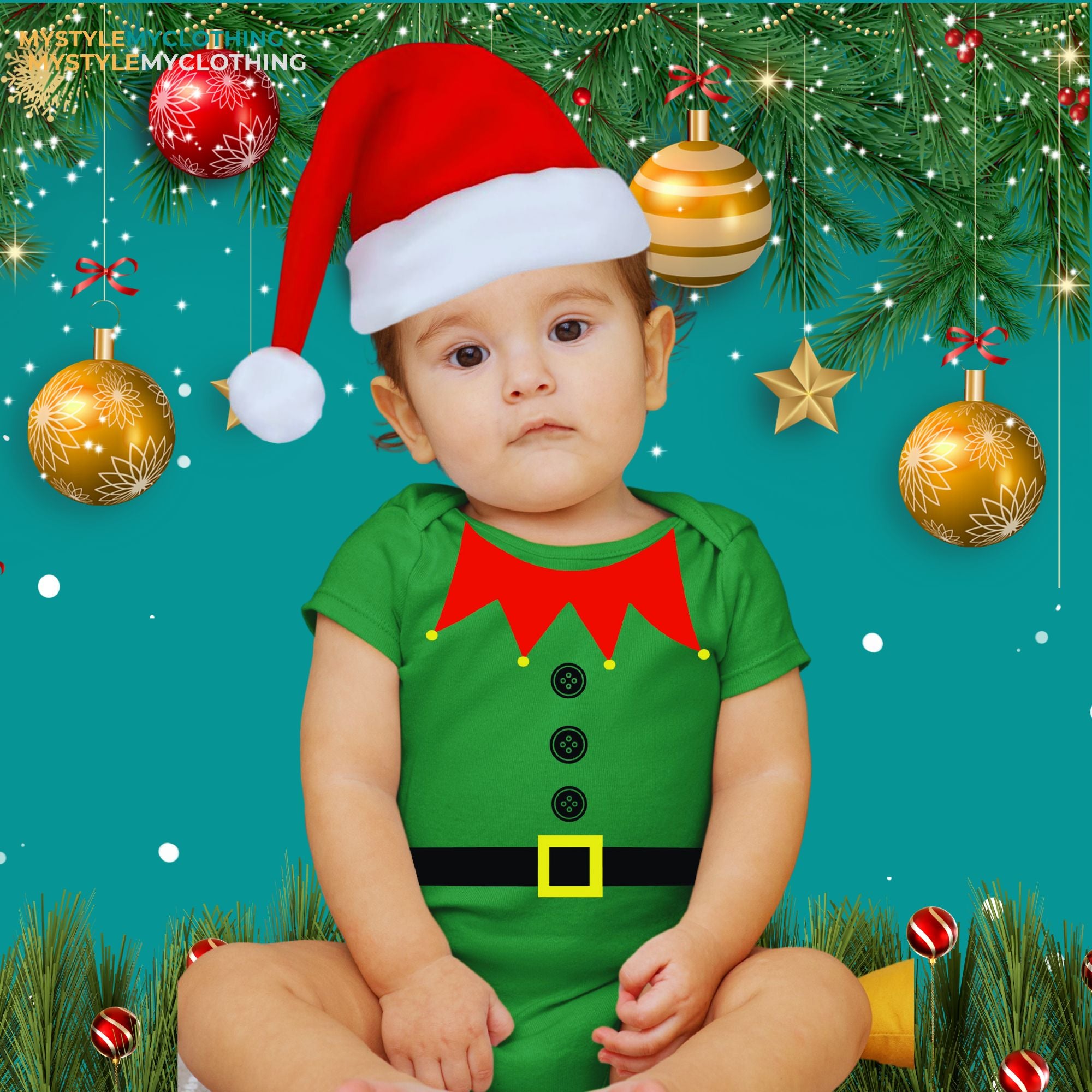 Baby Christmas Holiday Onesies Elf Onesies with Customized Santa