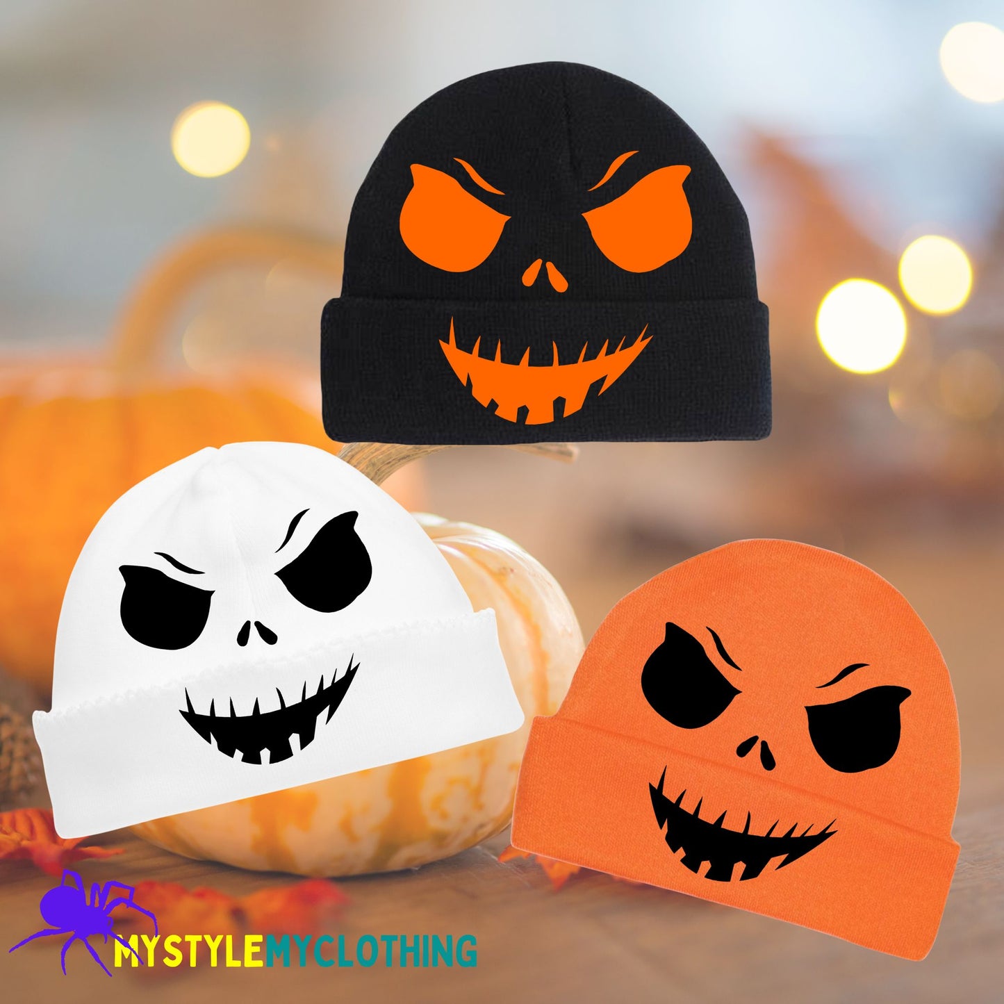 Baby Halloween Bonnets - Pumpkin, Scary Monster, Scare Crow and Smiling Skeleton