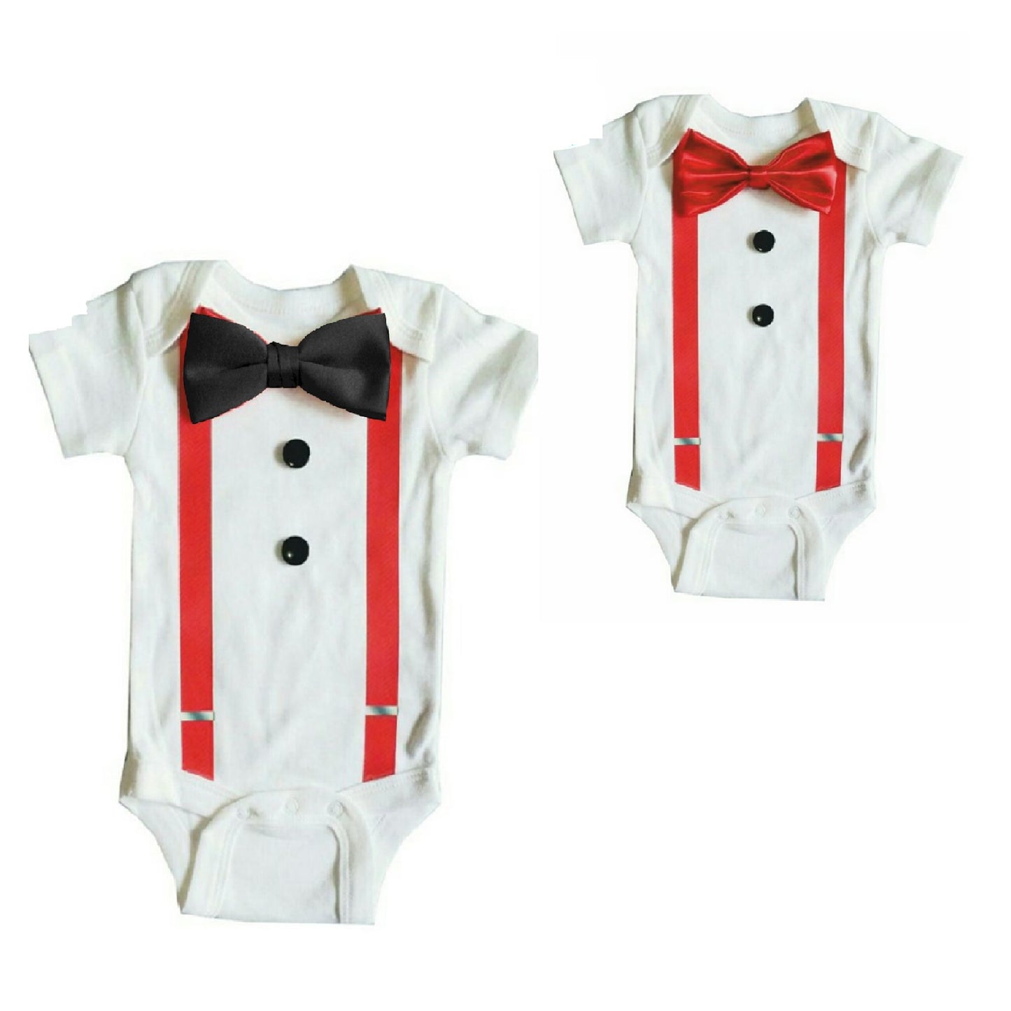 Baby Formal Tuxedo Suspender Onesies with Black or Red Bow Tie - MYSTYLEMYCLOTHING