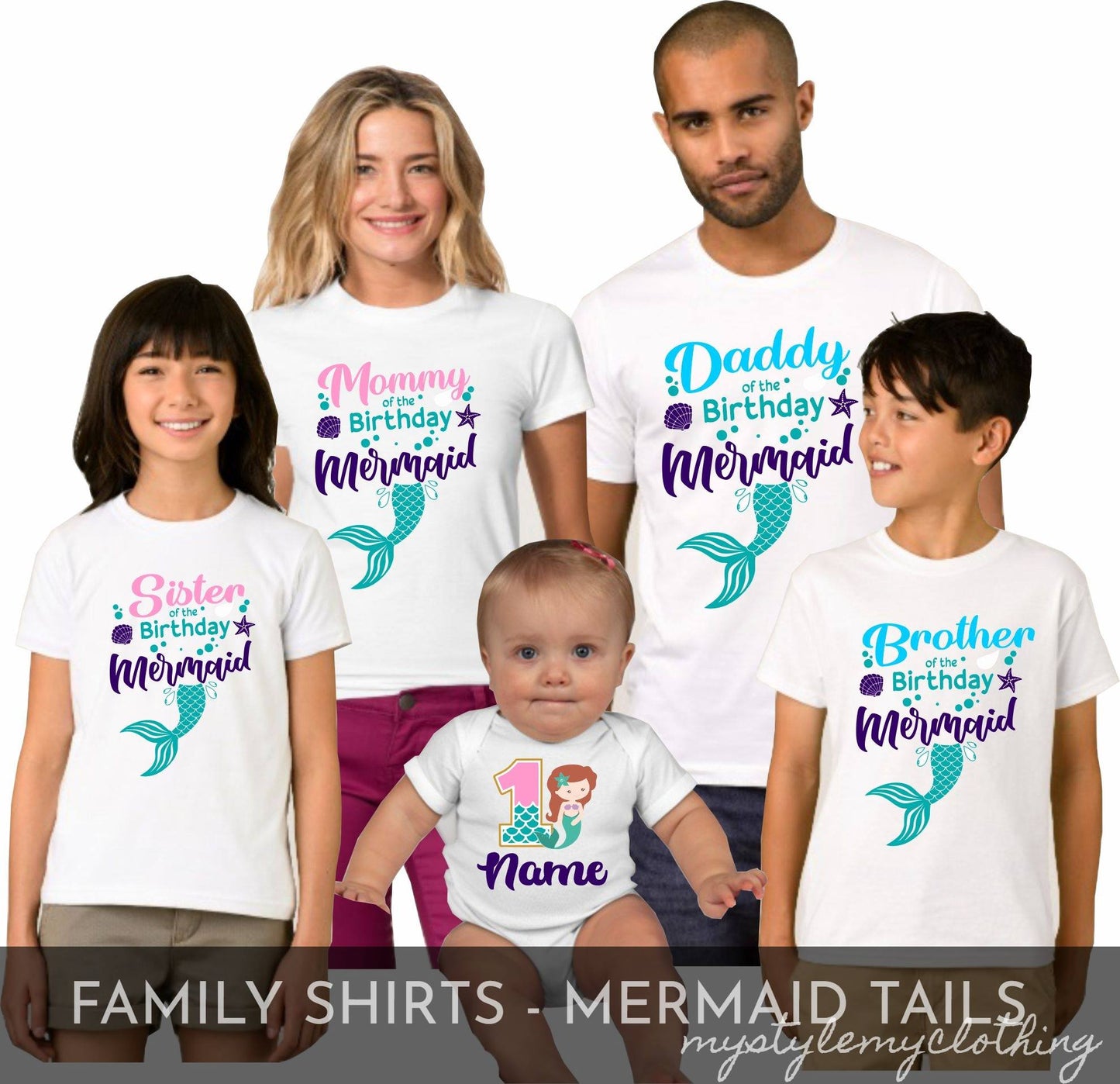 Custom Birthday Family Set Shirt - Little Mermaid III - MYSTYLEMYCLOTHING