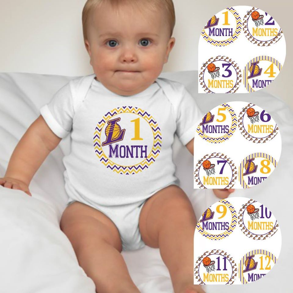 Baby Custom Monthly Onesies Basketball Los Angeles Lakers