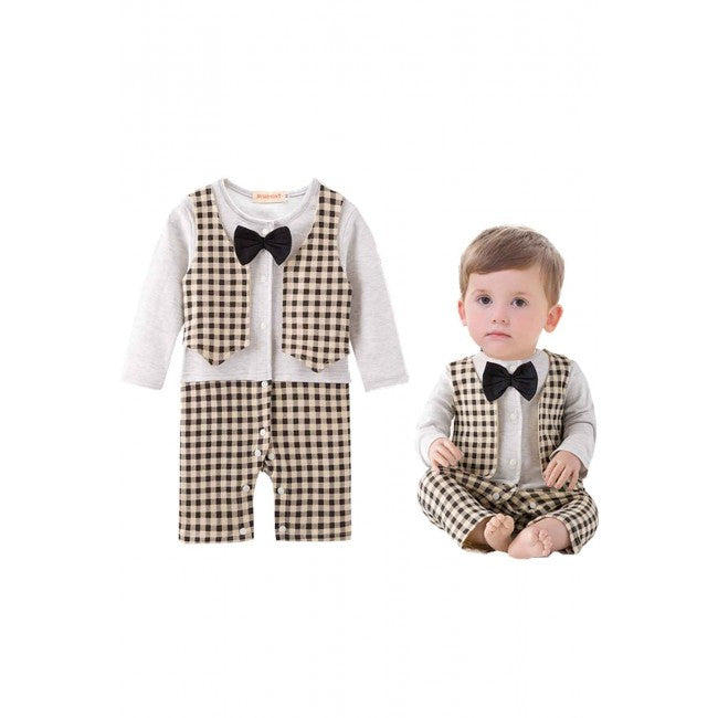 Baby Romper Formal Bowtie Checks Vest Tuxedo Romper - MYSTYLEMYCLOTHING