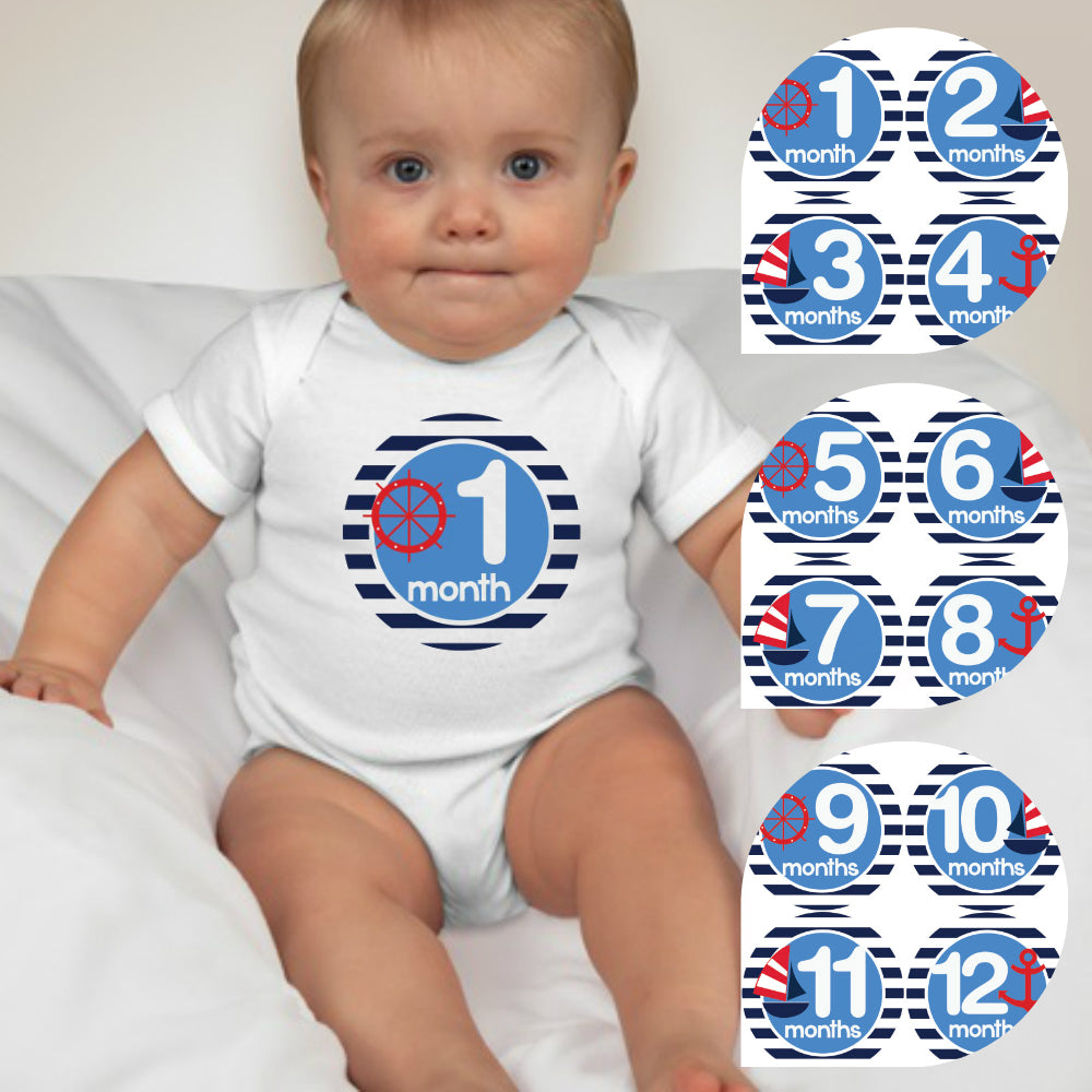 Baby Custom Monthly Onesies - Nautical Blue - MYSTYLEMYCLOTHING