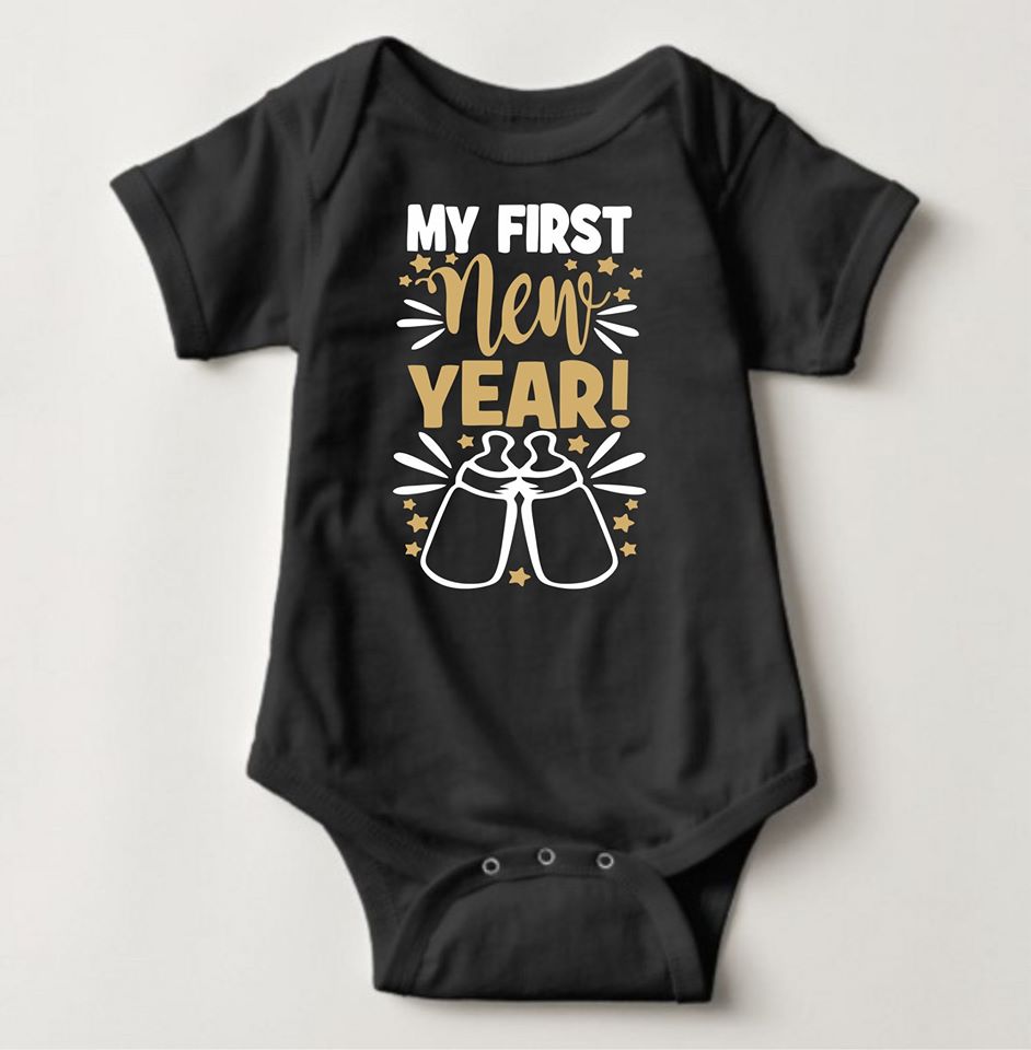 Baby New Year Holiday Onesies - My 1st New Year Black - MYSTYLEMYCLOTHING