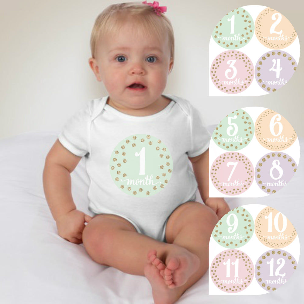 Baby Custom Monthly Onesies - Gold Polkas - MYSTYLEMYCLOTHING