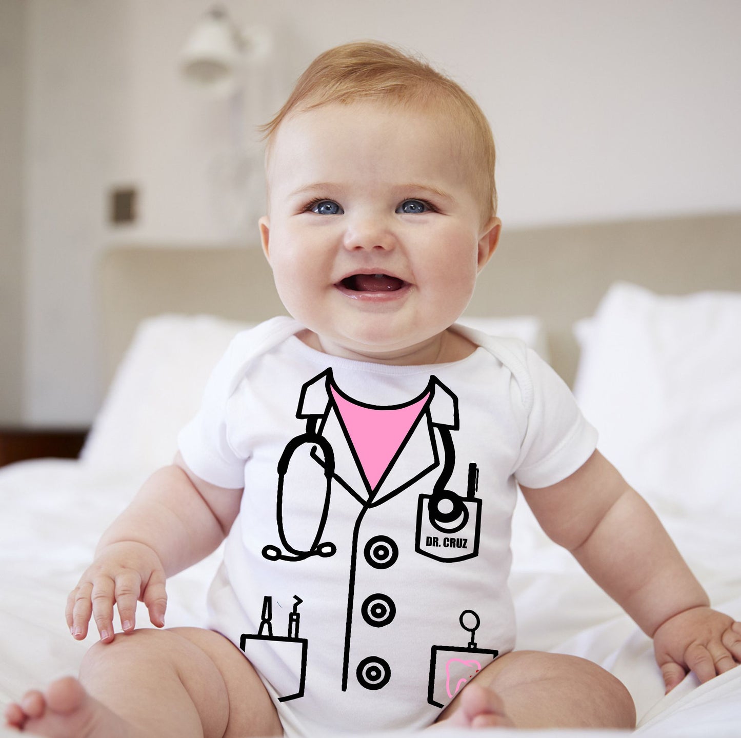 Baby Career Onesies - Dentist Scrub Suit Pink with FREE Name Print - MYSTYLEMYCLOTHING