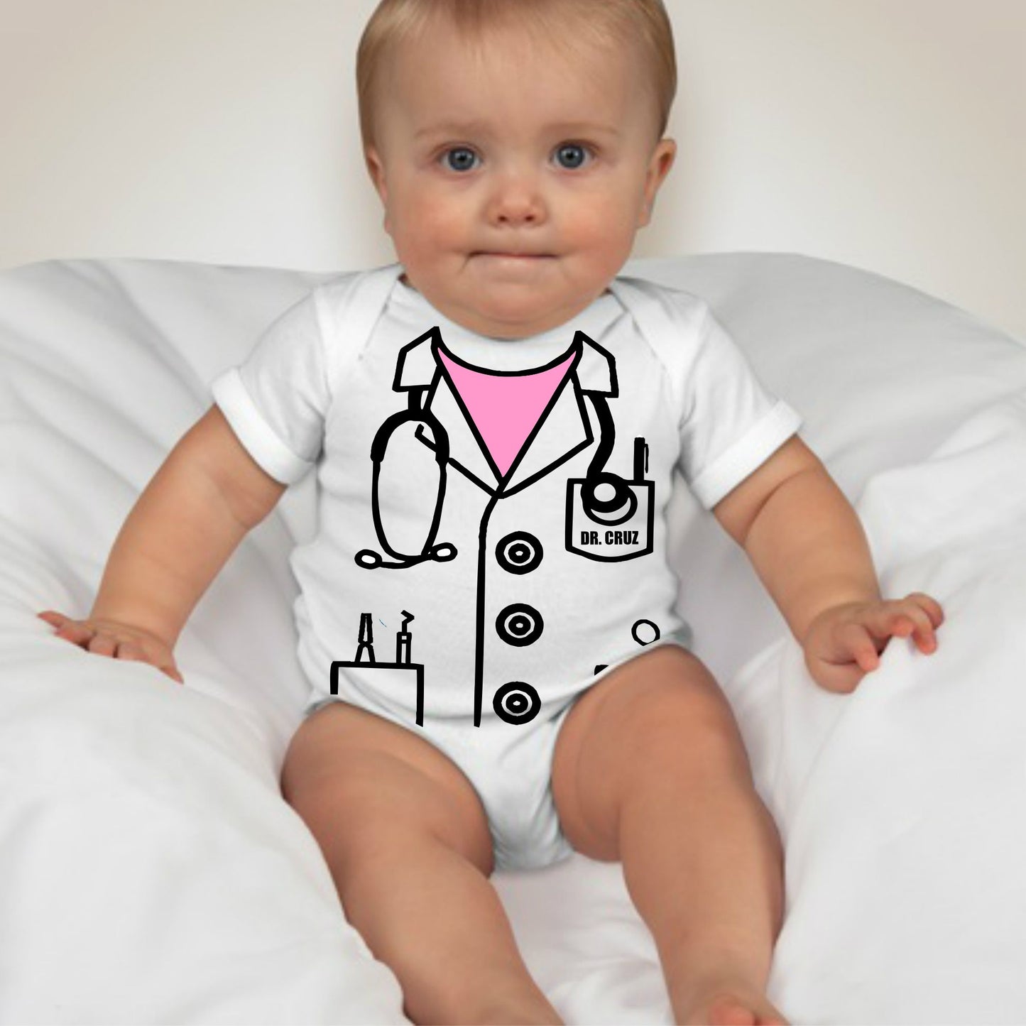 Baby Career Onesies - Dentist Scrub Suit Pink with FREE Name Print - MYSTYLEMYCLOTHING