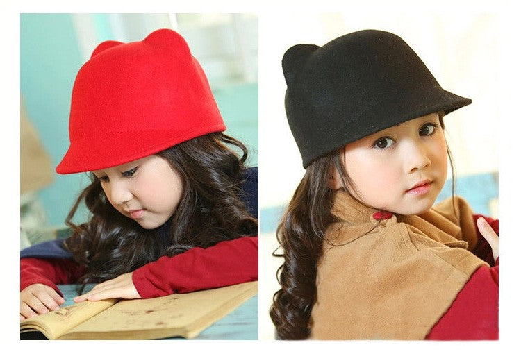 Wool Kitty Cat Ears Bowler Hat Derby Trilby Cap Girls Adult - MYSTYLEMYCLOTHING