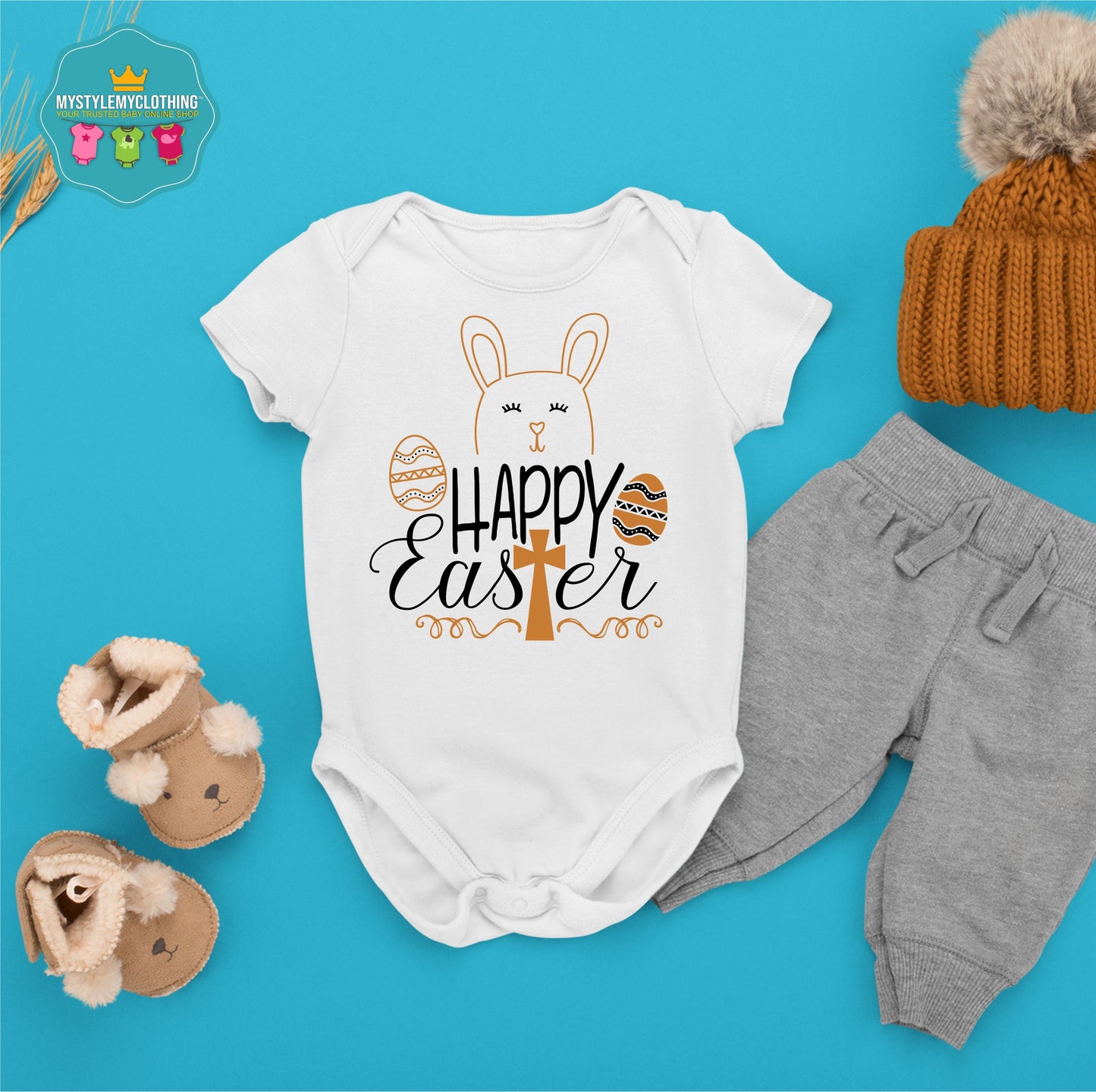 Baby Easter Onesies - Happy Easter Cross