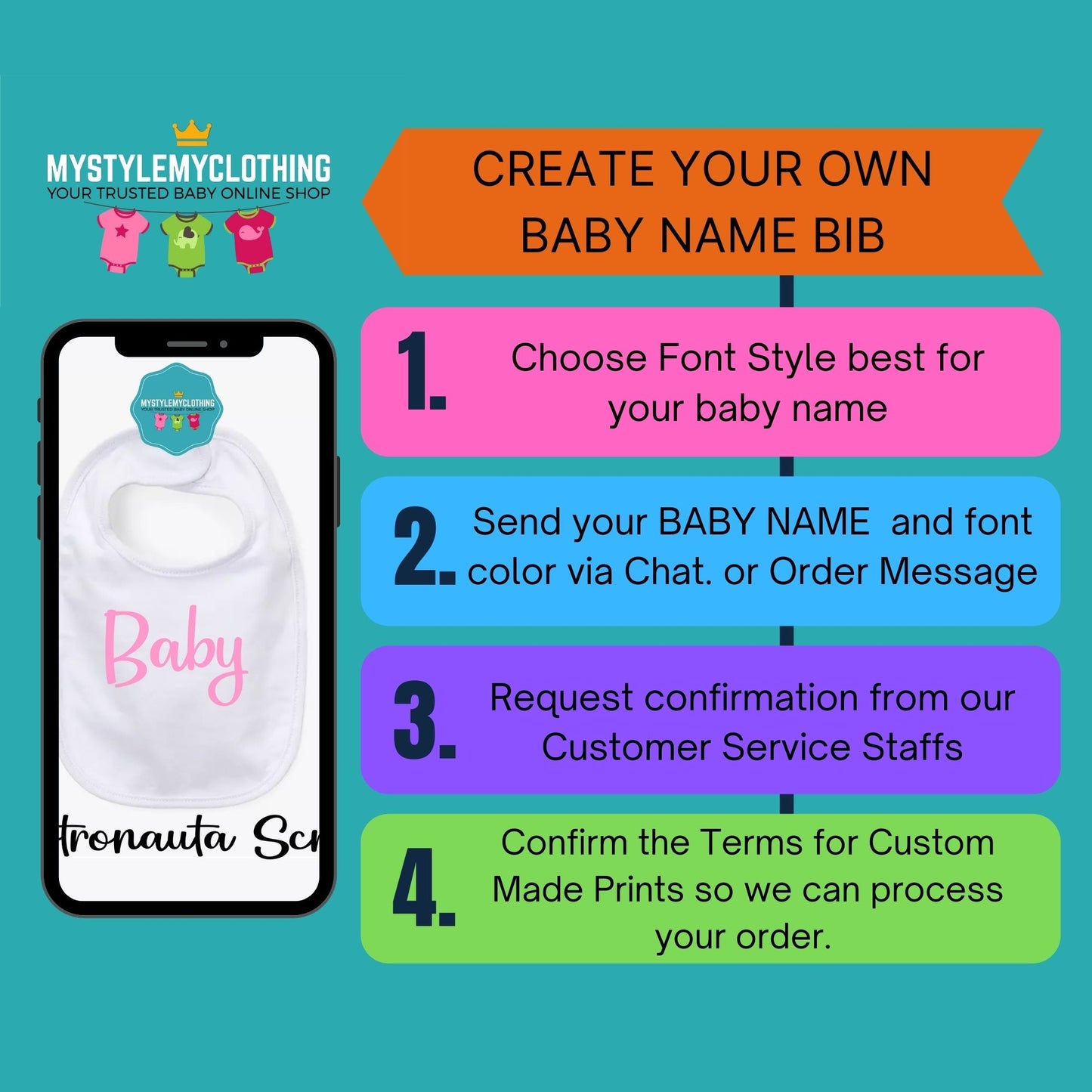 Create Your Own Baby Name Bibs - MYSTYLEMYCLOTHING