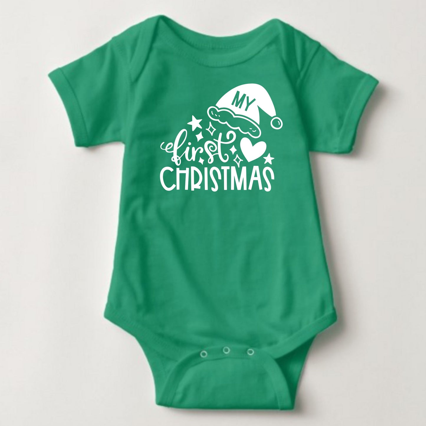 Baby Christmas Holiday Onesies - My First Christmas Hearts and Santa Hat