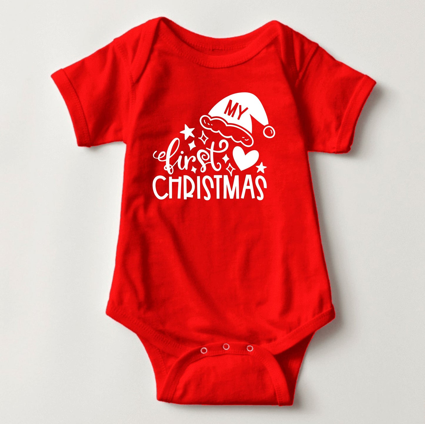 Baby Christmas Holiday Onesies - My First Christmas Hearts and Santa Hat