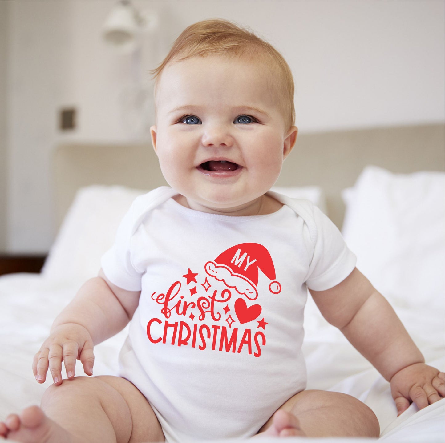 Baby Christmas Holiday Onesies - My First Christmas Hearts and Santa Hat