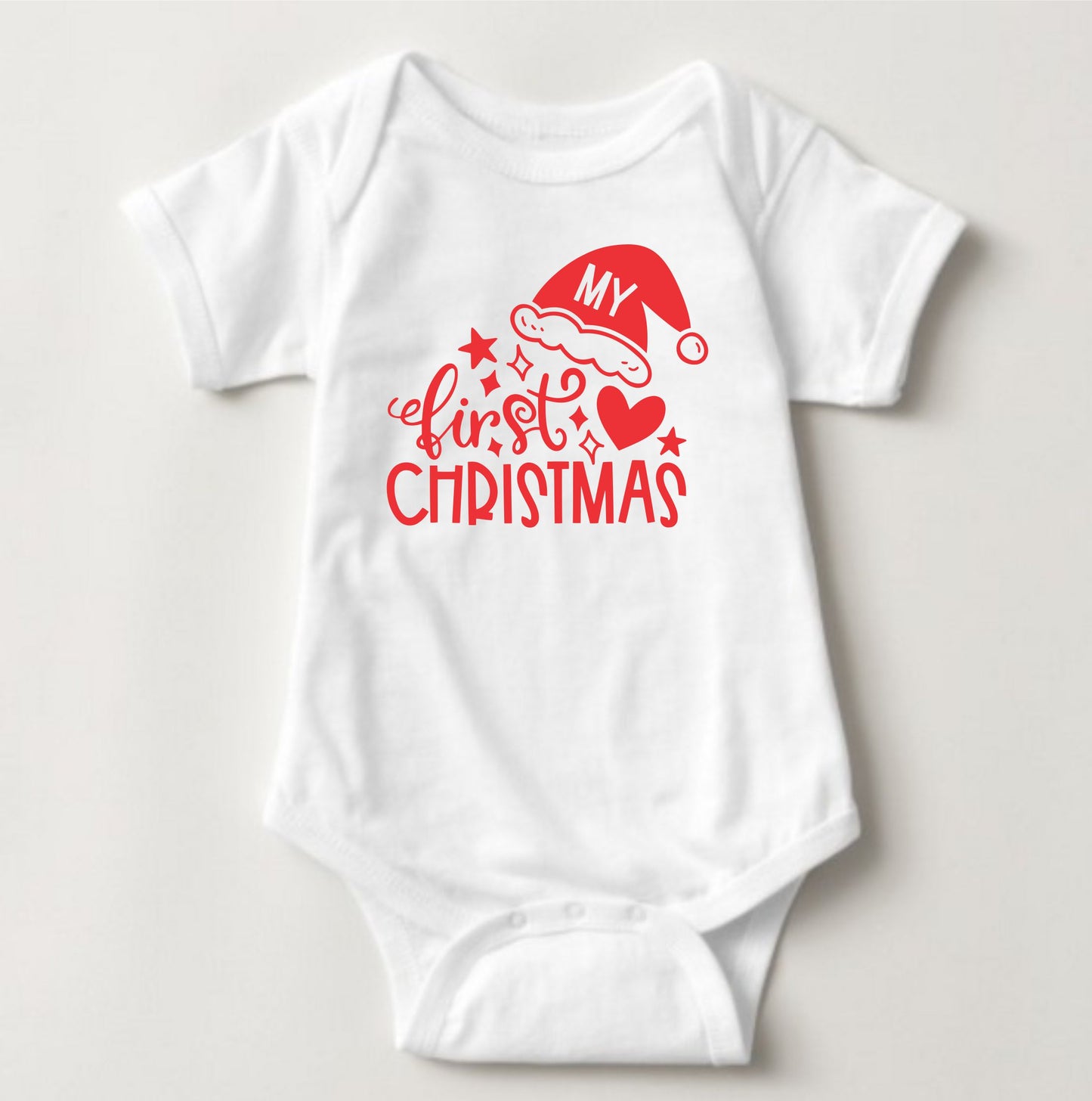 Baby Christmas Holiday Onesies - My First Christmas Hearts and Santa Hat