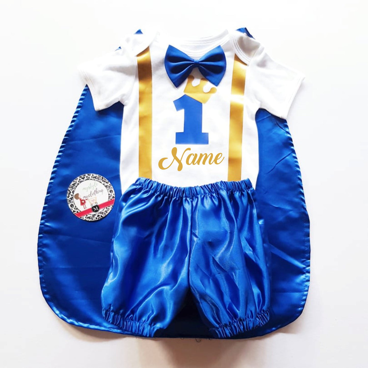 Baby Little Prince Set with Name Print (No Crown inclusion) - Royal Blue - MYSTYLEMYCLOTHING