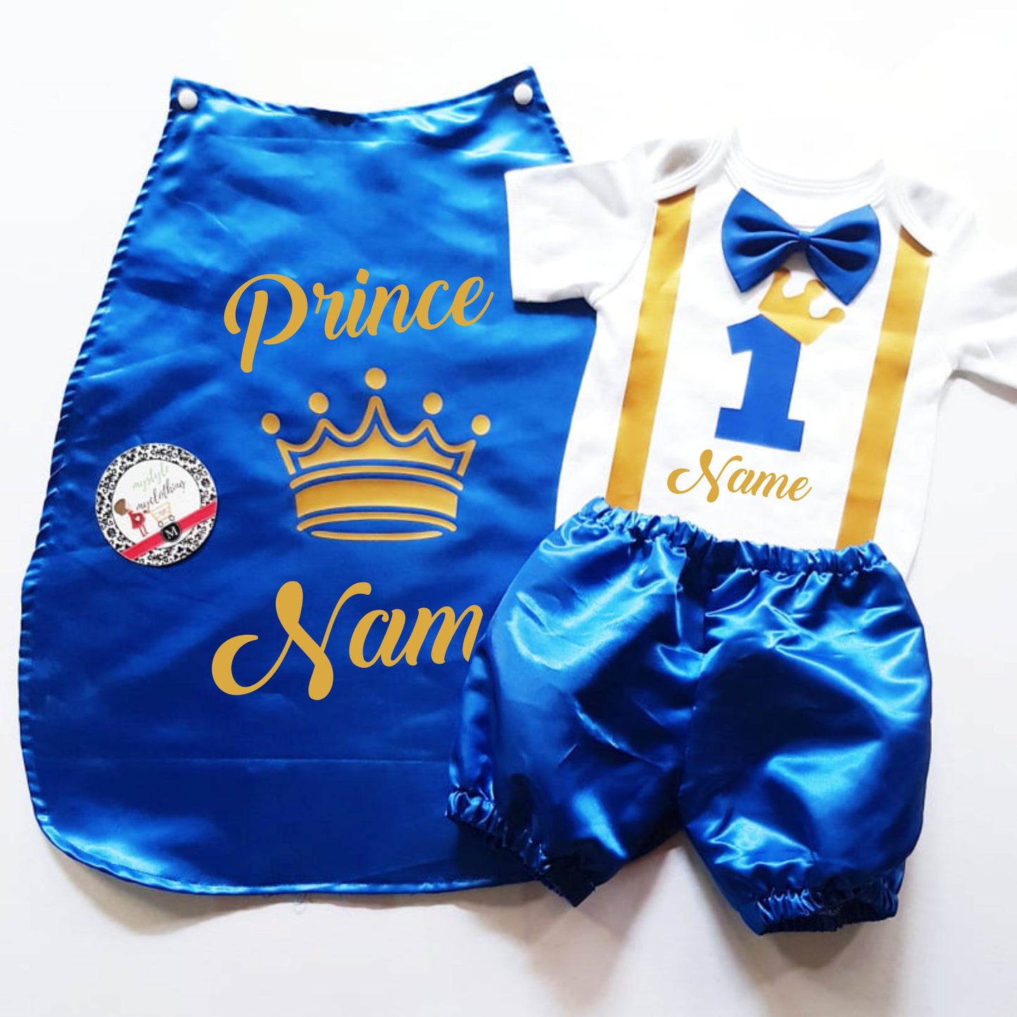Baby Little Prince Set with Name Print (No Crown inclusion) - Royal Blue - MYSTYLEMYCLOTHING