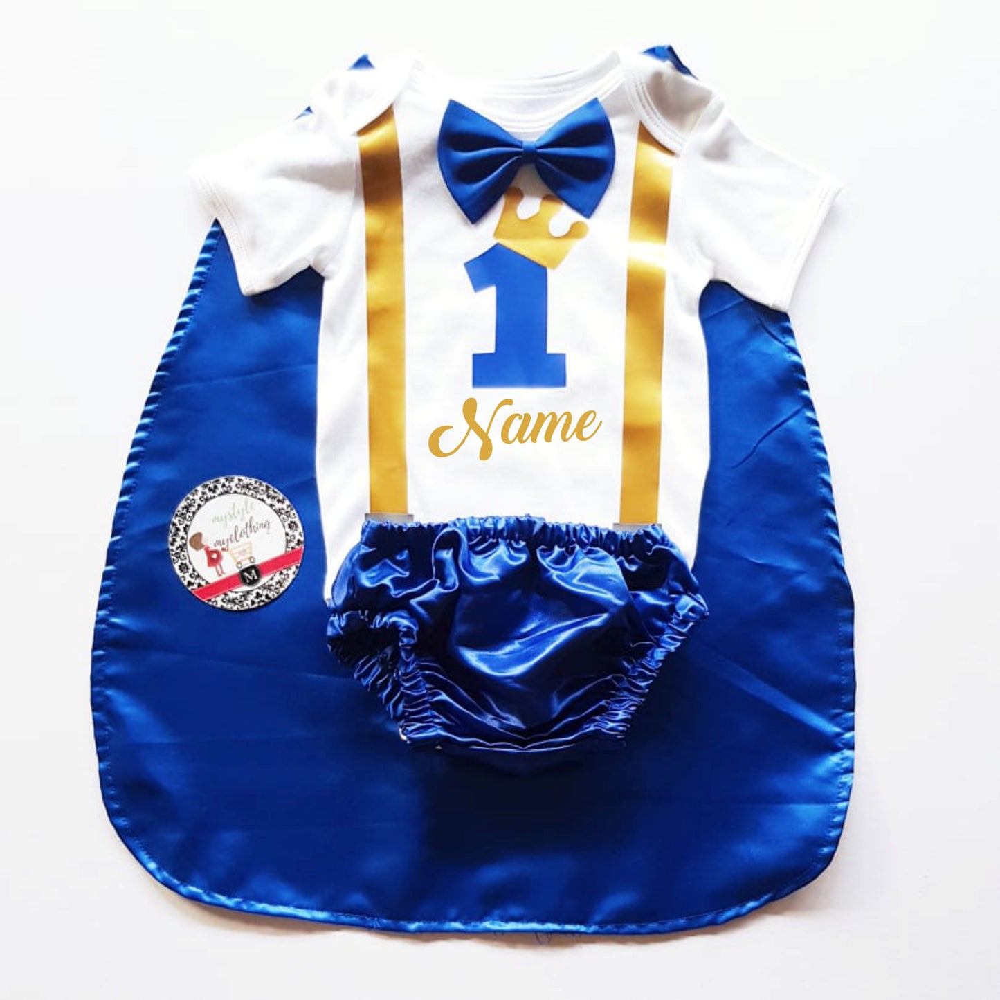 Baby Little Prince Set with Name Print (No Crown inclusion) - Royal Blue - MYSTYLEMYCLOTHING