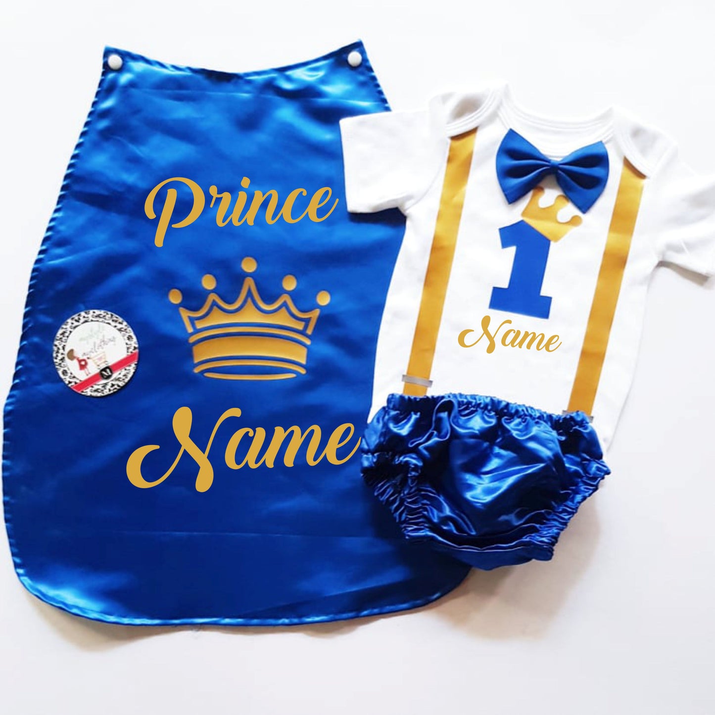 Baby Little Prince Set with Name Print (No Crown inclusion) - Royal Blue - MYSTYLEMYCLOTHING