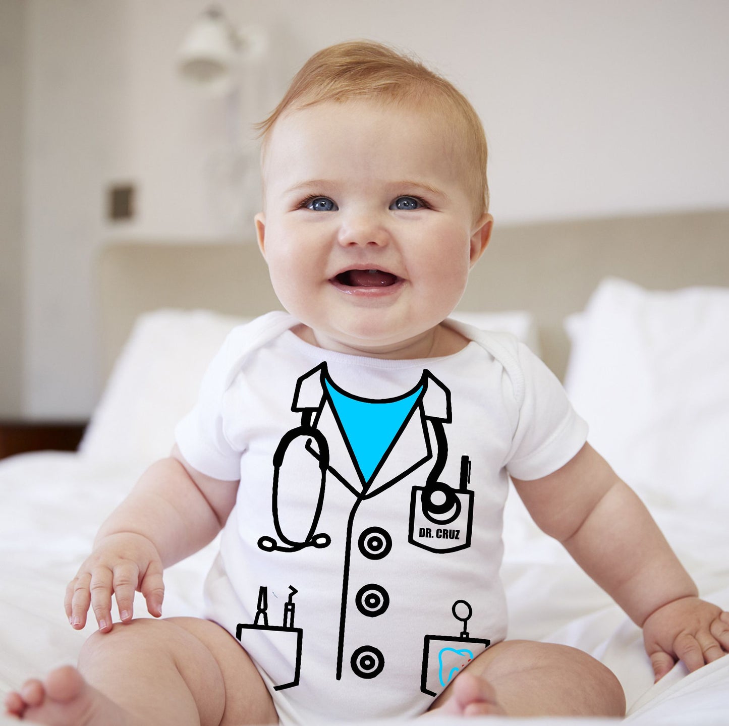 Baby Career Onesies - Dentist Scrub Suit Blue with FREE Name Print - MYSTYLEMYCLOTHING