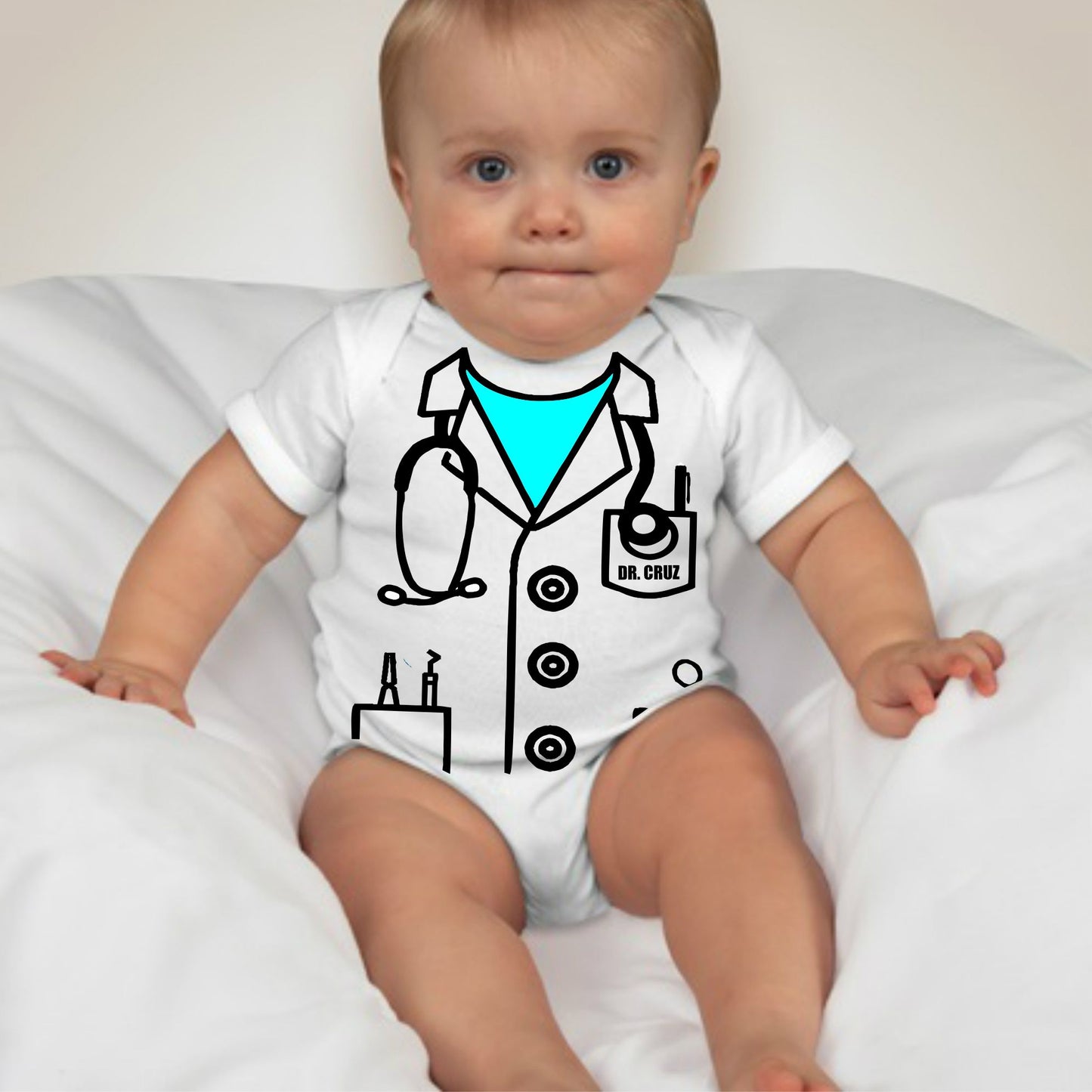 Baby Career Onesies - Dentist Scrub Suit Blue with FREE Name Print - MYSTYLEMYCLOTHING