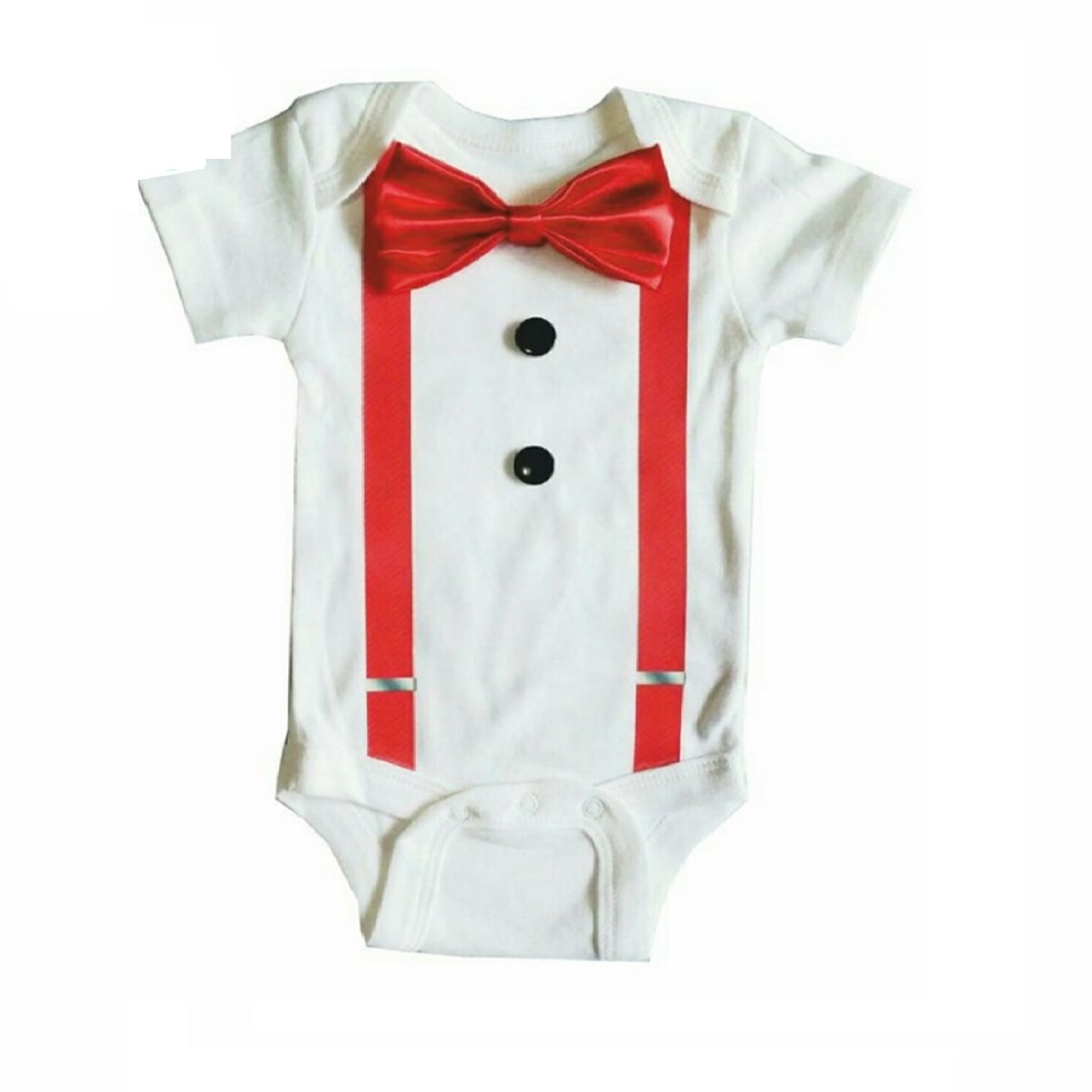 Baby Formal Tuxedo Suspender Onesies with Black or Red Bow Tie - MYSTYLEMYCLOTHING