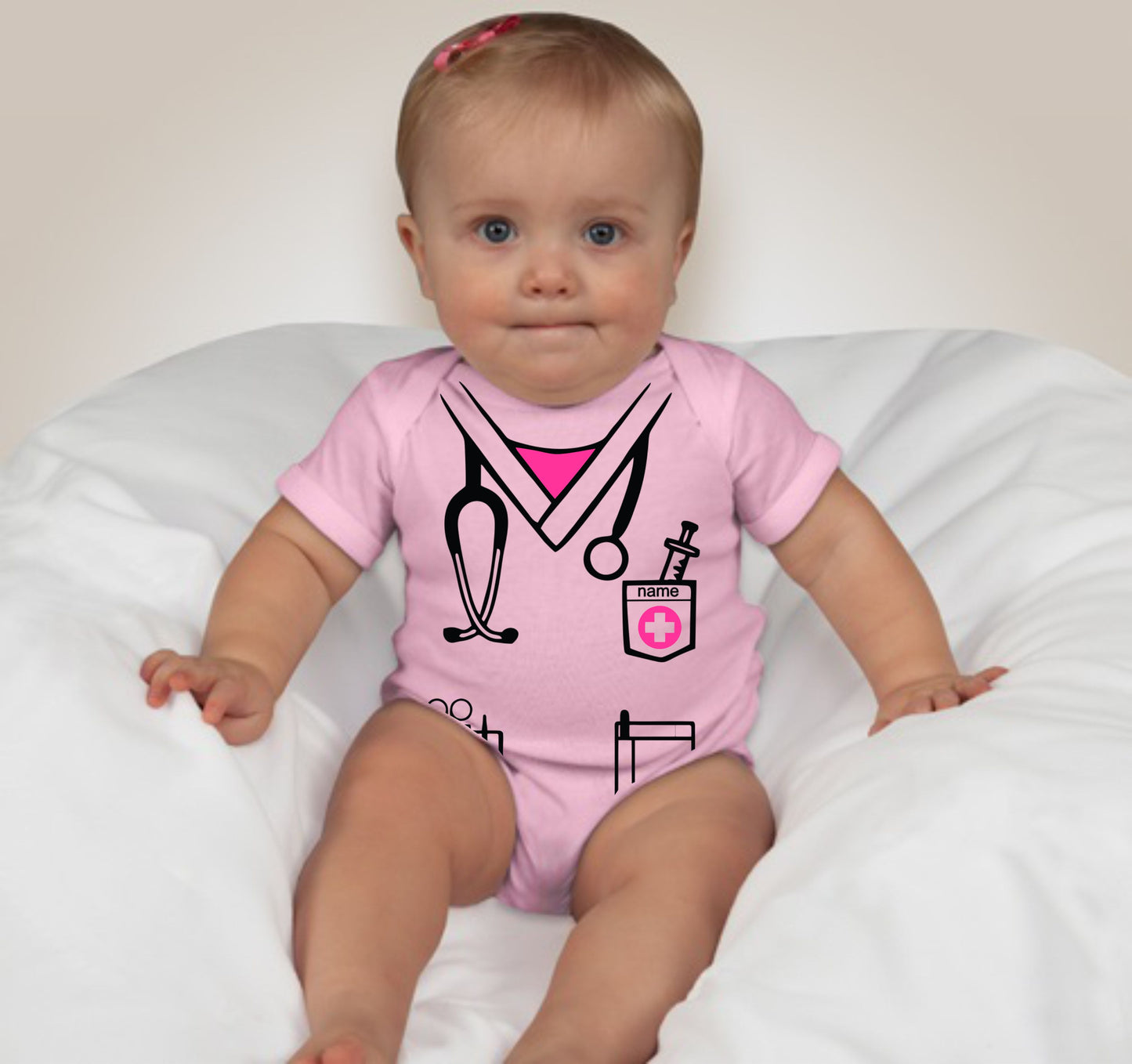 Baby Career Onesies - Surgeon Doctor Nurse Scrub Suit Pink with FREE Name Print - MYSTYLEMYCLOTHING