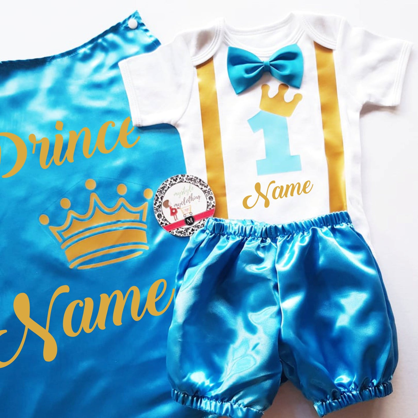Baby Little Prince Set with Name Print (No Crown inclusion) - Sky Blue - MYSTYLEMYCLOTHING
