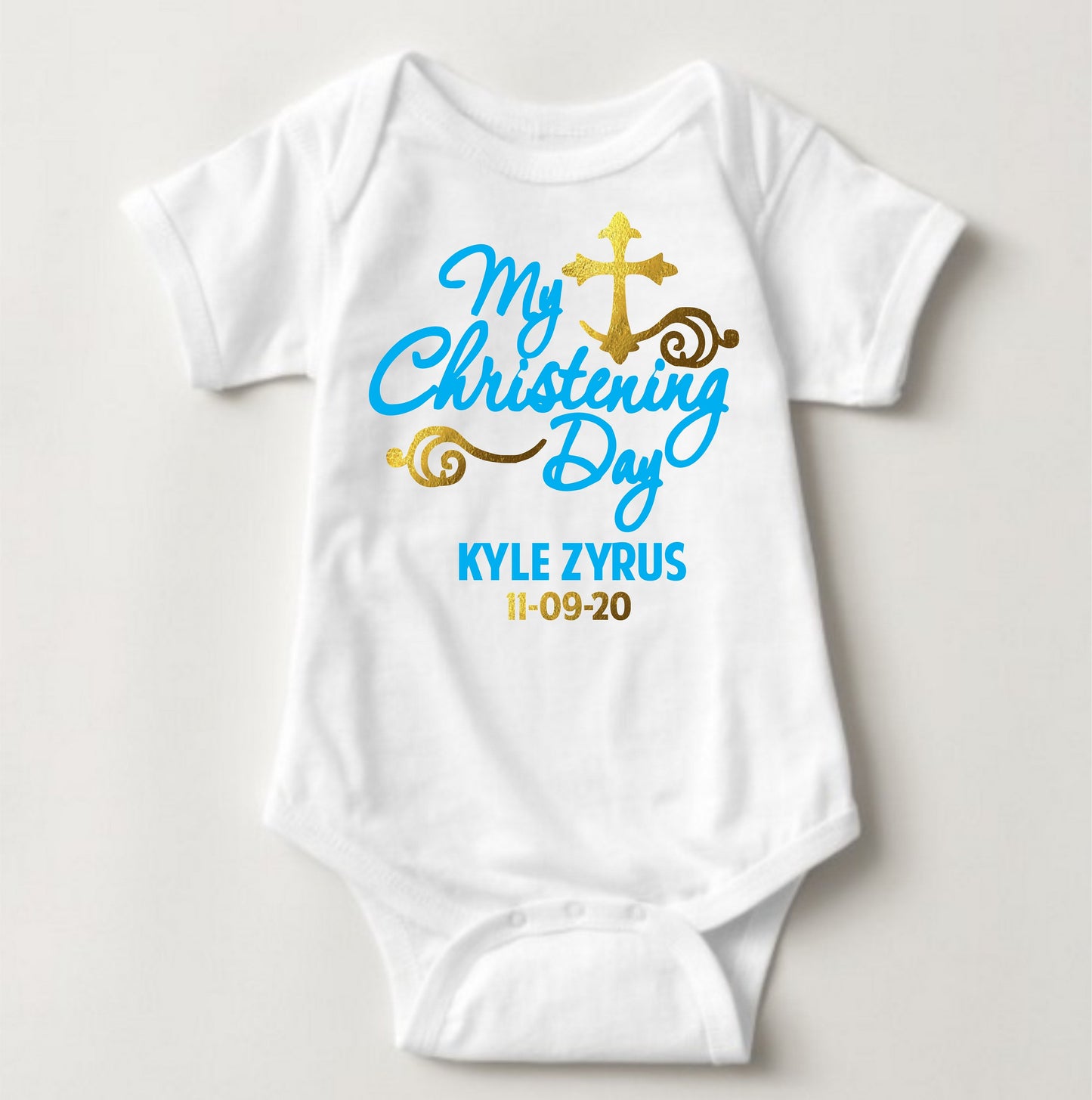 Baby Boy Christening Custom Print Name - Gold - MYSTYLEMYCLOTHING