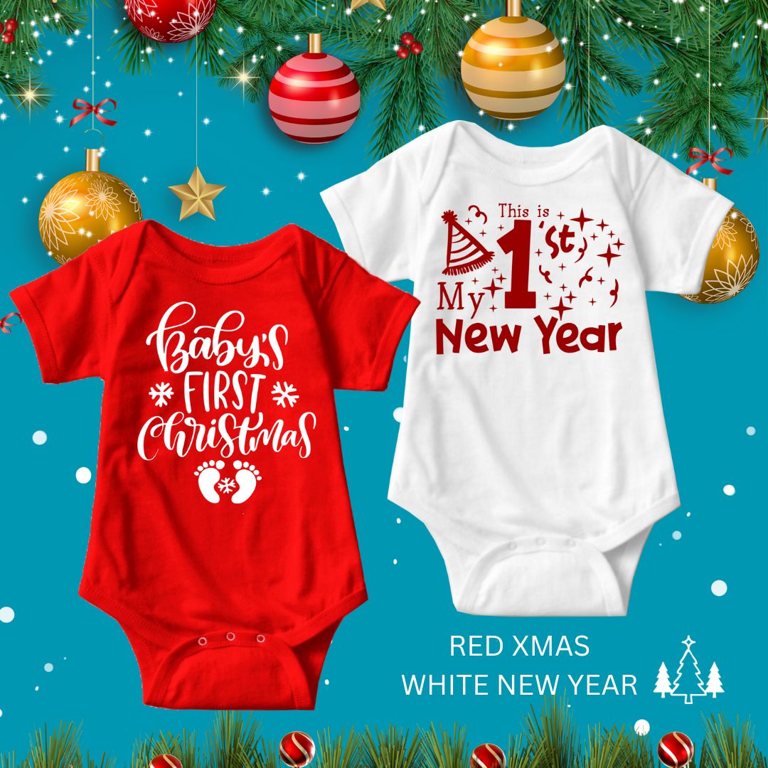 Baby Christmas and New Year Holiday Onesies Set
