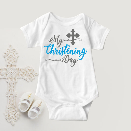 Baby Boy Christening Baptism Dedication Onesies - Blue Silver