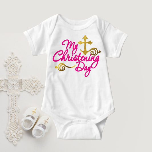 Baby Girl Christening Baptism Dedication Onesies - Pink Gold