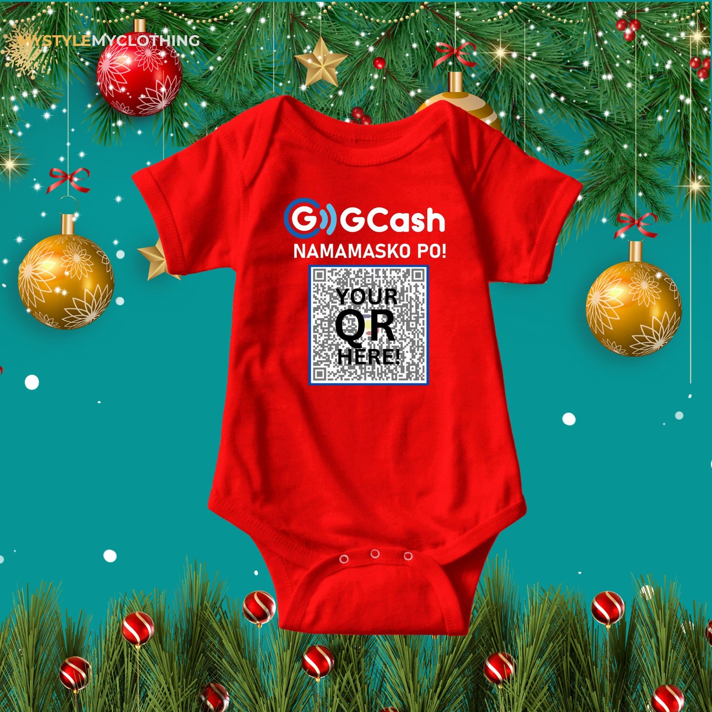 Baby QR Code Personalized Christmas Holiday Insta Gift Onesies with Baby Name Santa Hat