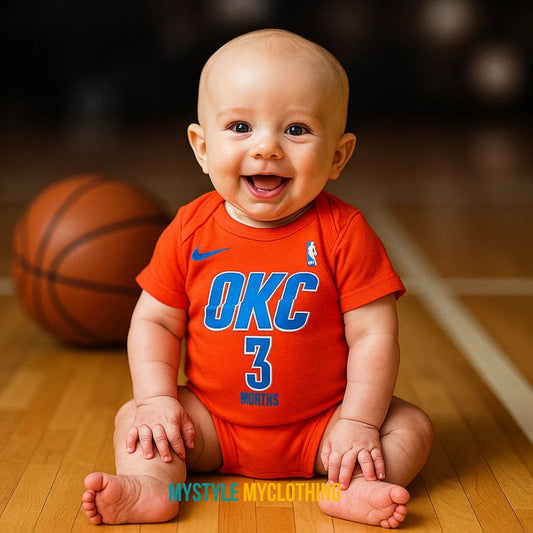 Baby Monthly Onesies - Basketball Jersey Oklahoma City Thunder