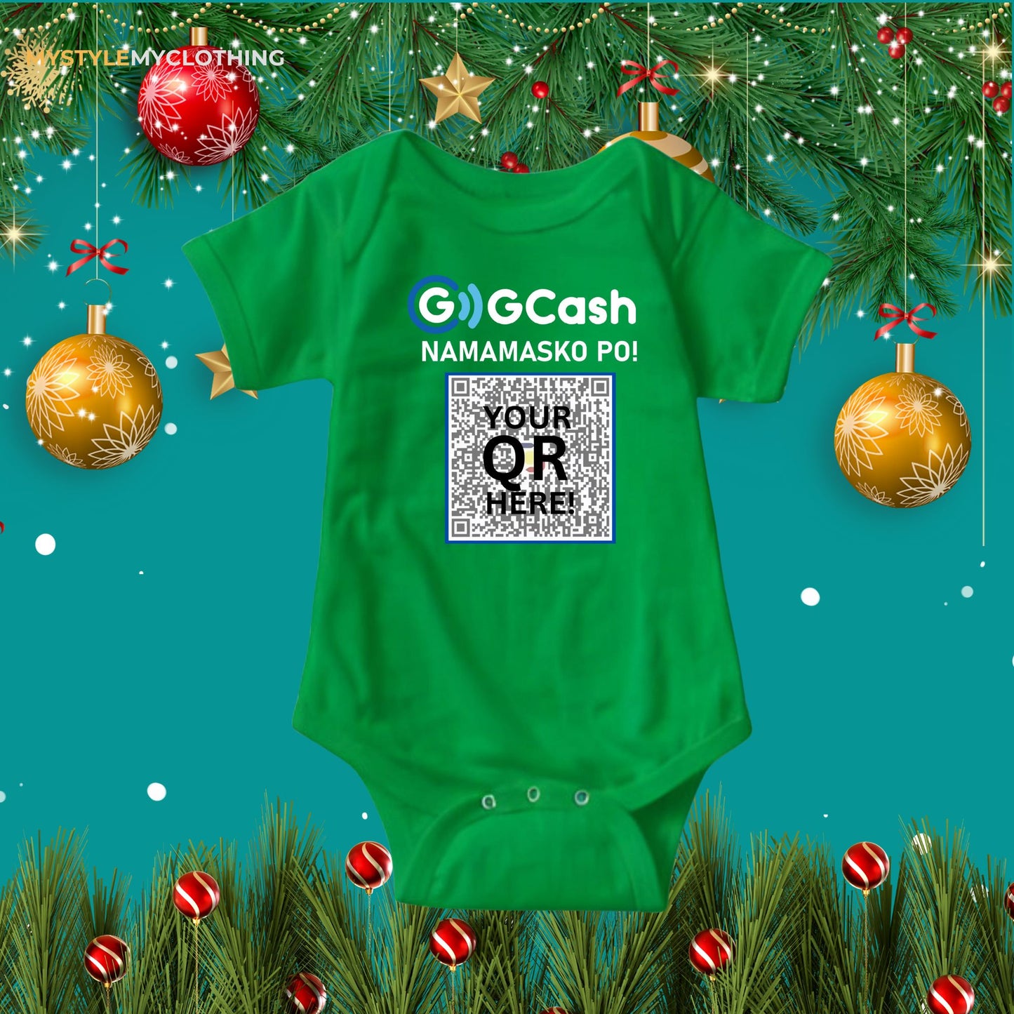 Baby QR Code Personalized Christmas Holiday Insta Gift Onesies with Baby Name Santa Hat