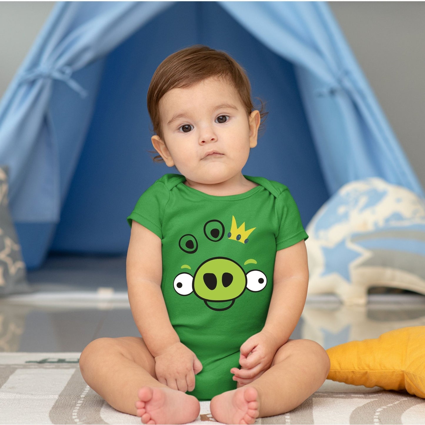 Baby Character Onesies with FREE Name Back Print - Angry-Bird Green King Pin